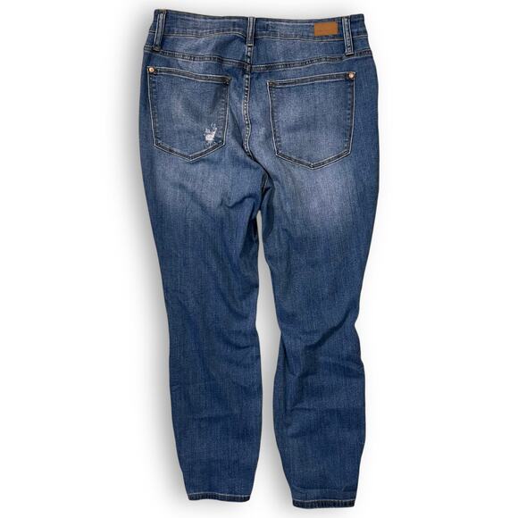 Judy Blue Dark Wash Distressed Plaid Lined Skinny Jeans Rustic Heritage 14W - Picture 4 of 10